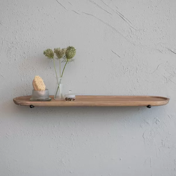 Creative CoOp Modern Oval Wood and Metal Natural Wall Shelf