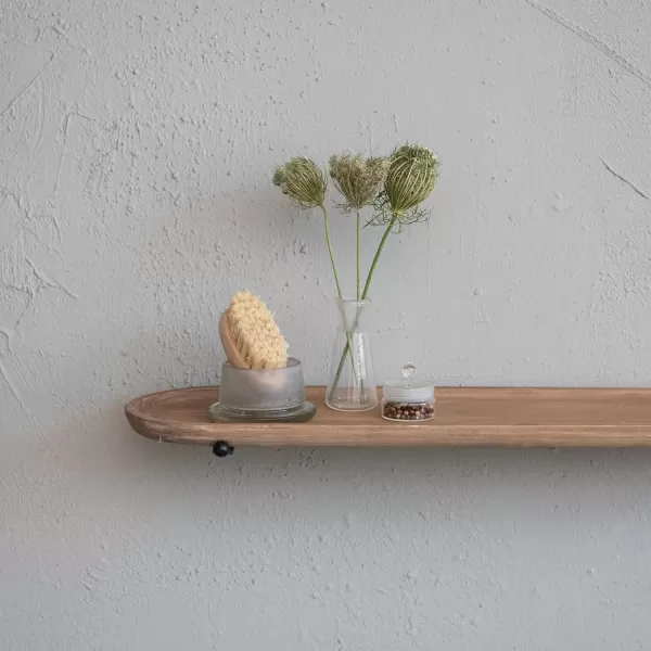 Creative CoOp Modern Oval Wood and Metal Natural Wall Shelf