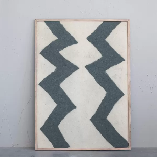 Creative CoOp Modern Wood Chevron Tile Art Multicolor Framed Wall Dcor Ivory
