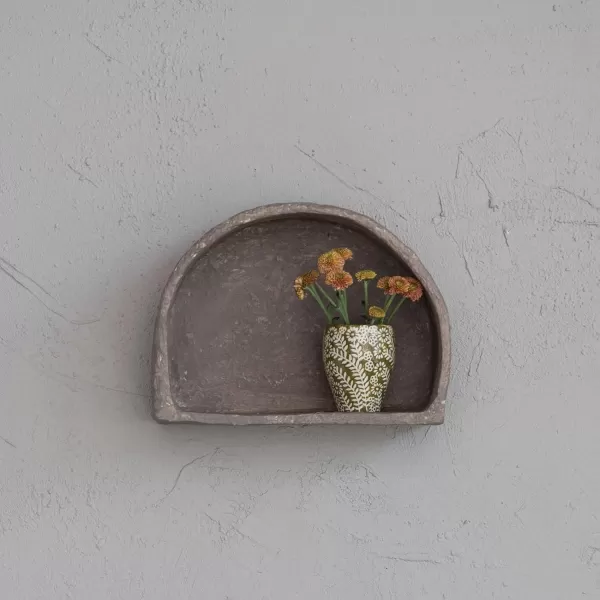 Creative CoOp Paper Mache Half Moon Gray Wall Shelf