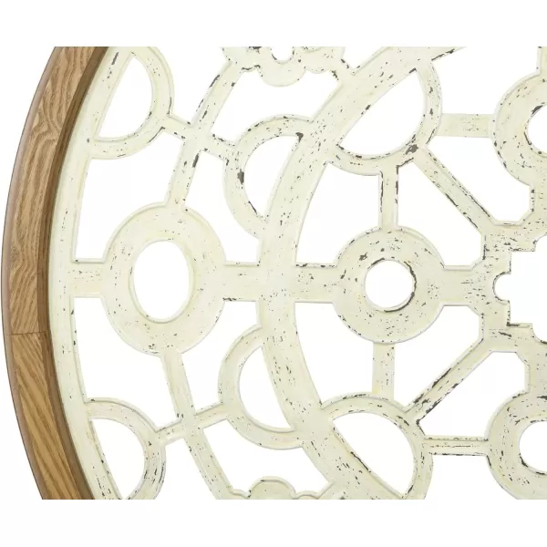 Creative CoOp Round Cut Metal Medallion with Wood Frame Wall Dcor Cream