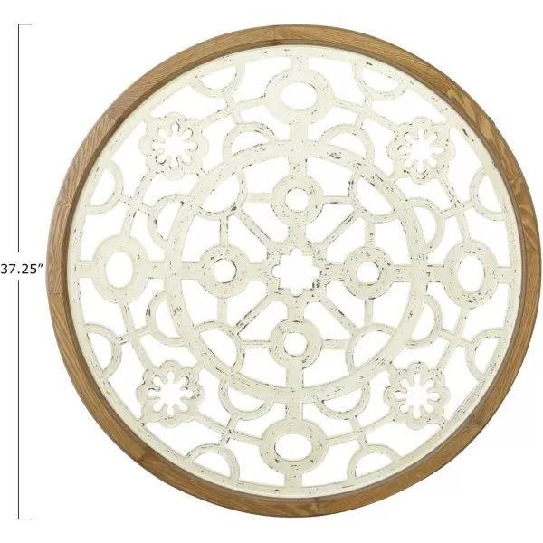 Creative CoOp Round Cut Metal Medallion with Wood Frame Wall Dcor Cream
