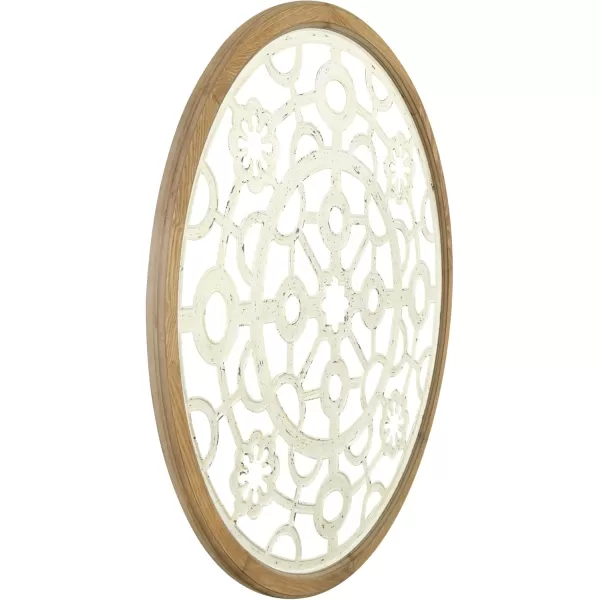Creative CoOp Round Cut Metal Medallion with Wood Frame Wall Dcor Cream