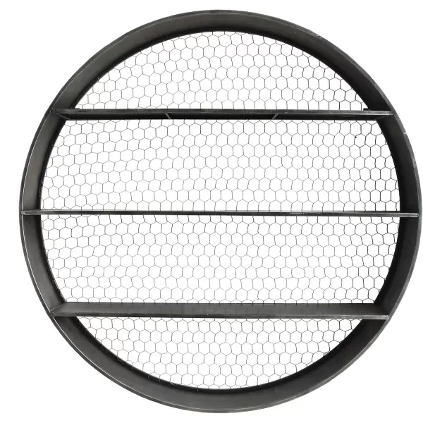Creative CoOp Round Metal Dcor with 4 Wire Back Wall Shelves SilverBlack