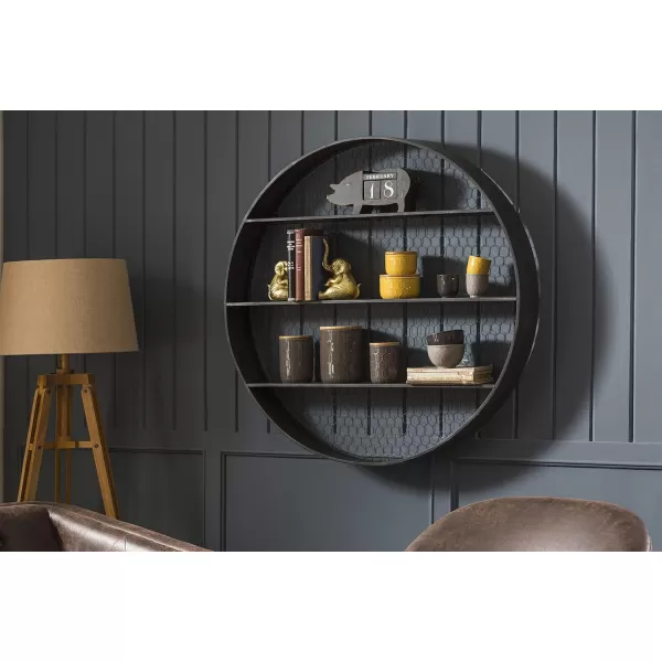 Creative CoOp Round Metal Dcor with 4 Wire Back Wall Shelves SilverBlack