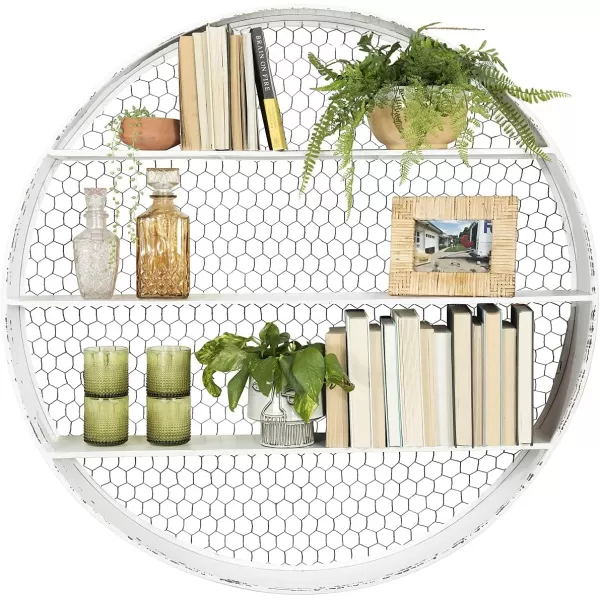 Creative CoOp Round Metal Dcor with 4 Wire Back Wall Shelves SilverWhite