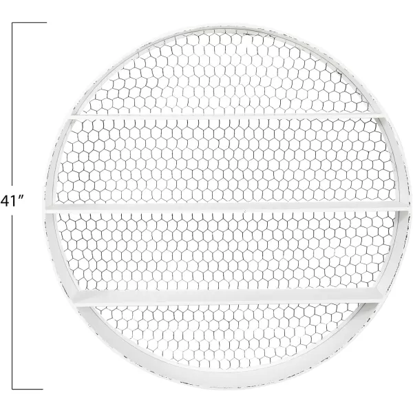 Creative CoOp Round Metal Dcor with 4 Wire Back Wall Shelves SilverWhite