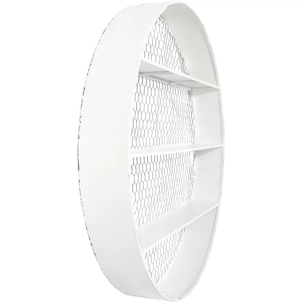 Creative CoOp Round Metal Dcor with 4 Wire Back Wall Shelves SilverWhite