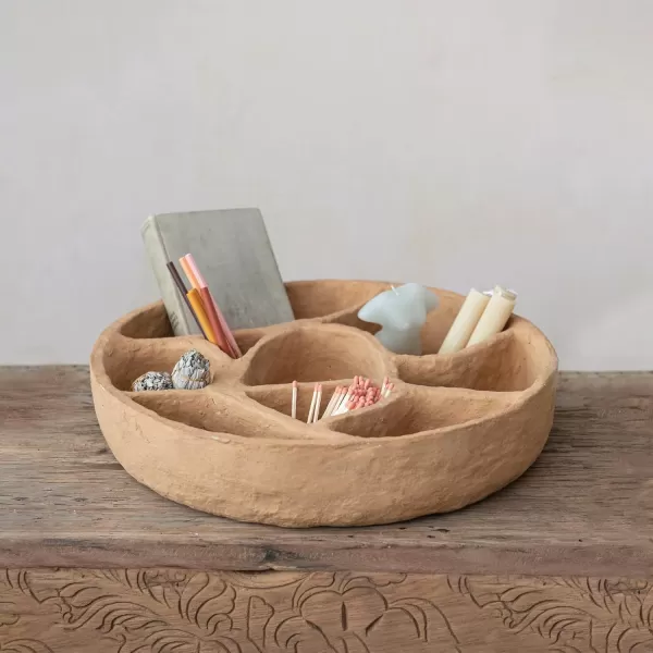 Creative CoOp Round Paper Mache Multiple Sections Mustard Wall Shelf Orange