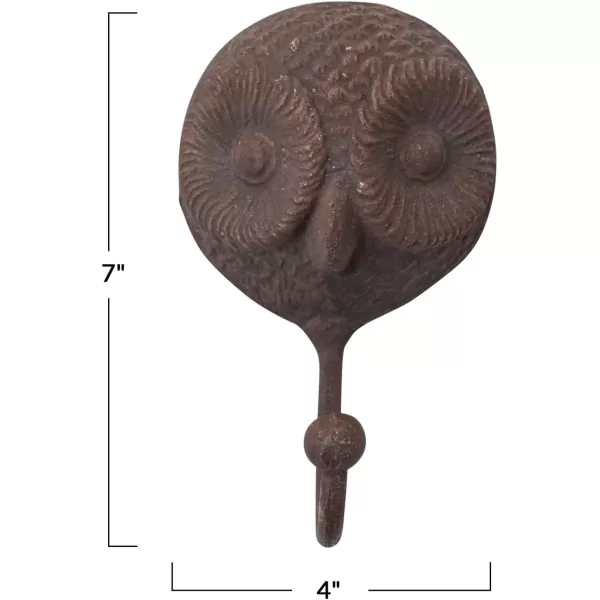 Creative CoOp Rustic Carved Cast Iron Owl Wall Hook Distressed Brown