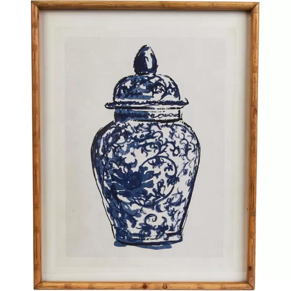 Creative CoOp Wood Framed Ginger Jar Wall Art with Glass Cover Multicolor Set of 2