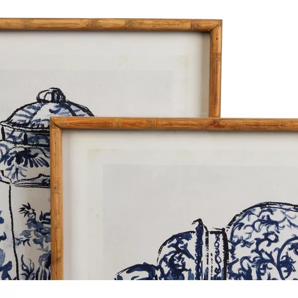Creative CoOp Wood Framed Ginger Jar Wall Art with Glass Cover Multicolor Set of 2