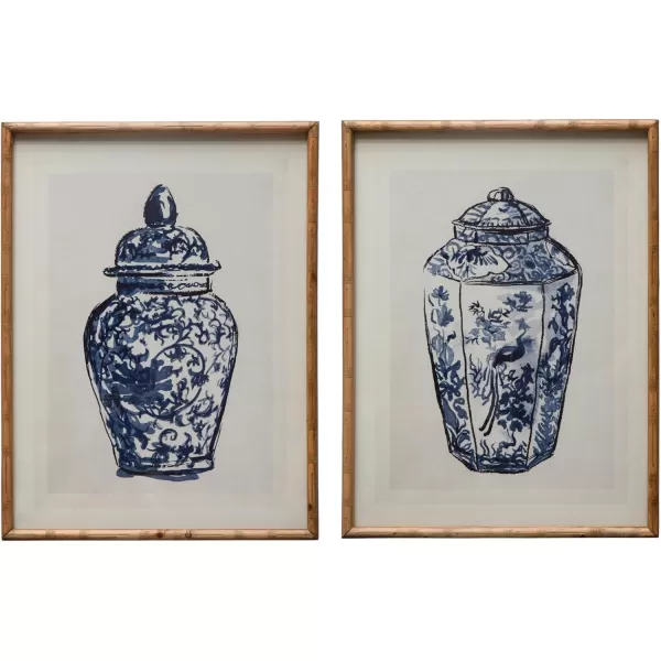 Creative CoOp Wood Framed Ginger Jar Wall Art with Glass Cover Multicolor Set of 2