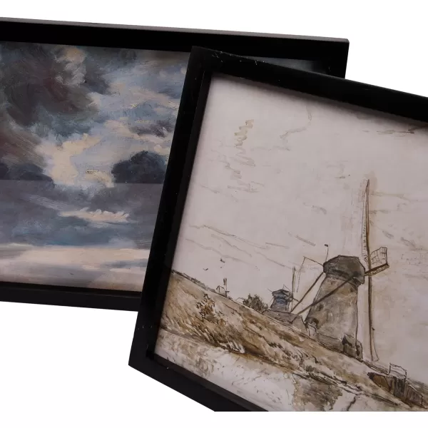Creative CoOp Wood Framed Landscapes Botanicals and Abstract Images Multicolor Set of 12