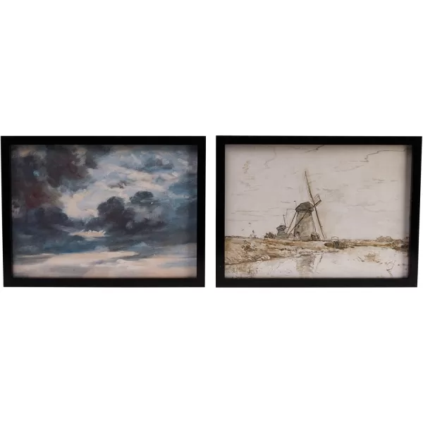 Creative CoOp Wood Framed Landscapes Botanicals and Abstract Images Multicolor Set of 12