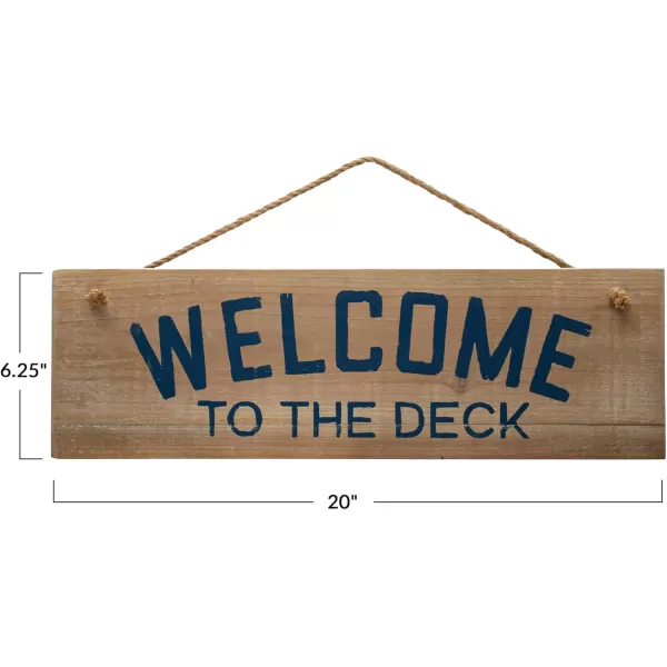 Creative CoOp Wood Welcome to The Deck Hanging with Rope Natural and Blue Wall Dcor