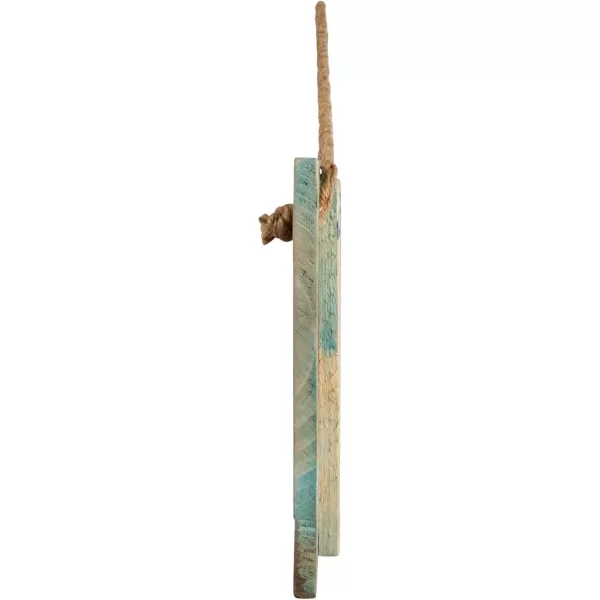 Creative CoOp Wood Welcome to The Deck Hanging with Rope Natural and Blue Wall Dcor