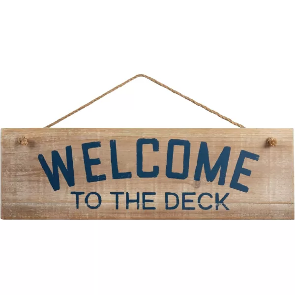 Creative CoOp Wood Welcome to The Deck Hanging with Rope Natural and Blue Wall Dcor