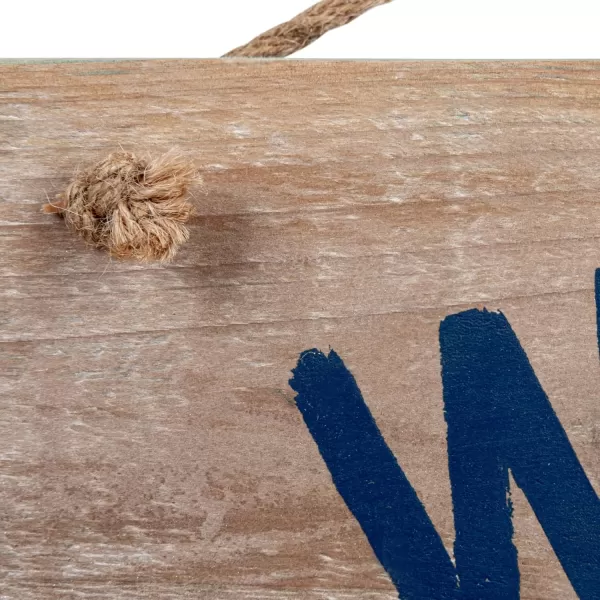 Creative CoOp Wood Welcome to The Deck Hanging with Rope Natural and Blue Wall Dcor