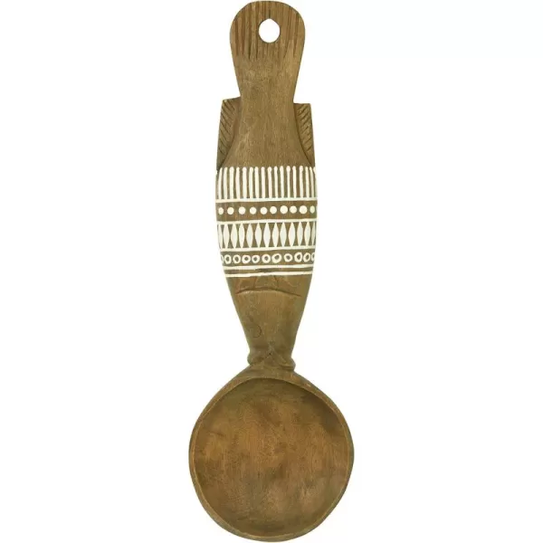 Creative CoOp 20quot H Decorative Mango Wood Spoon with HandPainted Pattern Wall Hanging Brown18