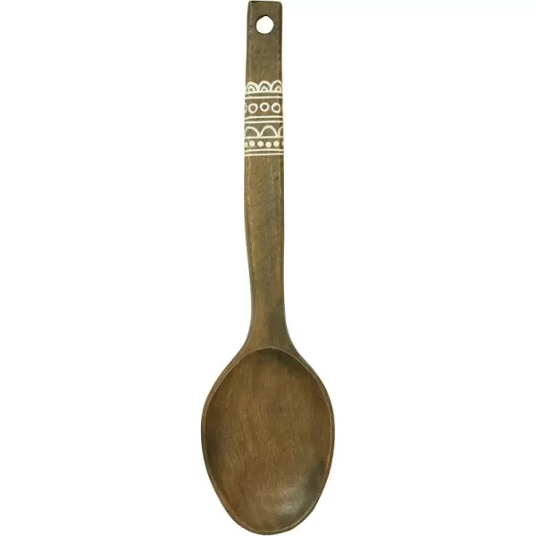 Creative CoOp 20quot H Decorative Mango Wood Spoon with HandPainted Pattern Wall Hanging Brown20
