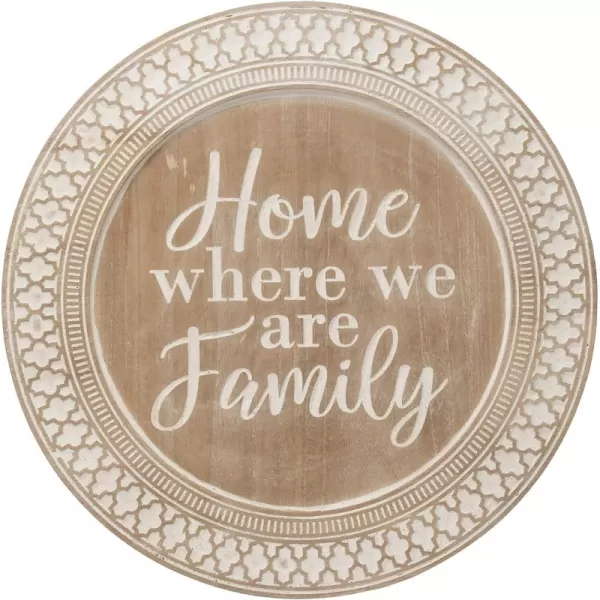 Creative CoOp 215quot Round Home Where we are Family Whitewashed Wood Wall DcorPedestal Hangs or Sits Tray White