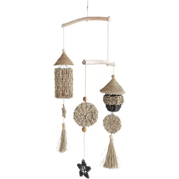 Creative CoOp 45 Inches Wood and HandWoven Seagrass Wall Hanging Black and Natural Mobile