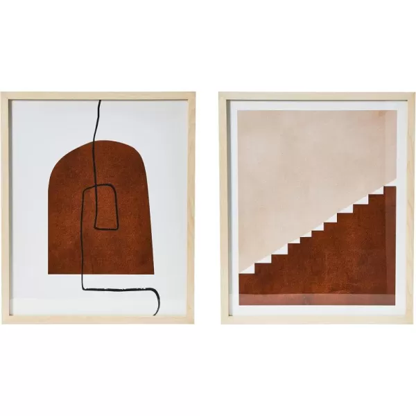 Creative CoOp Abstract Geometric Prints with Solid Wood Frame and Glass Cover Set of 2