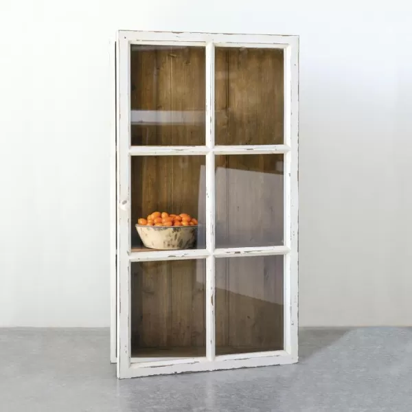 Creative CoOp Antique White Wood Wall 3 Shelves Cabinet