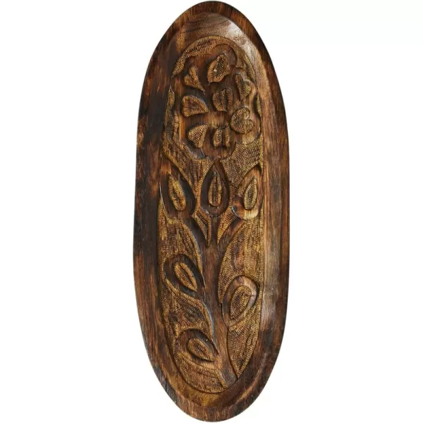Creative CoOp Boho Decorative Wood Carved Floral Design Natural Tray