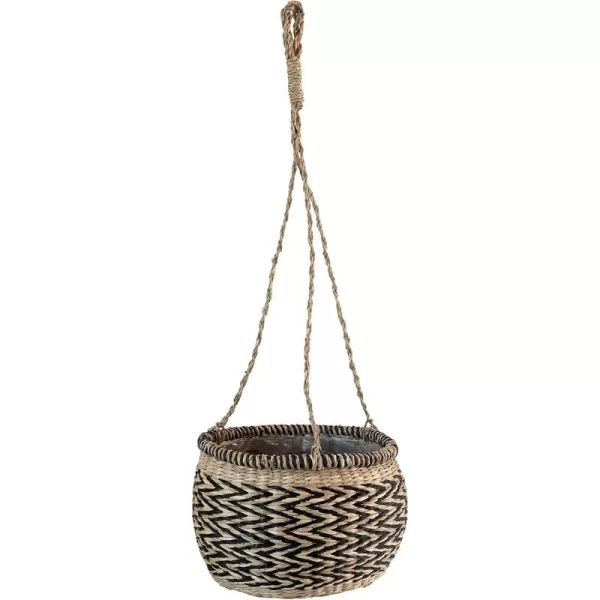 Creative CoOp HandWoven Hanging Seagrass Basket Planter with Plastic Lining Natural ampamp Black Holds 7quot Pot