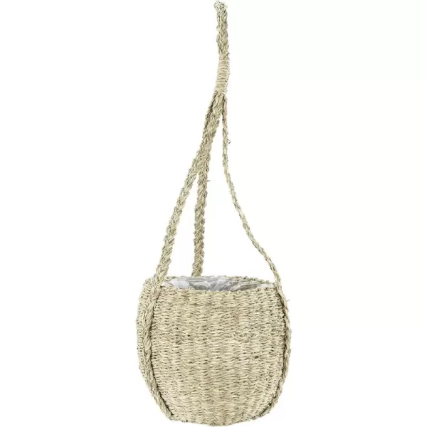 Creative CoOp Handwoven Hanging Seagrass Basket Planter with Plastic Lining Holds 7quot Pot
