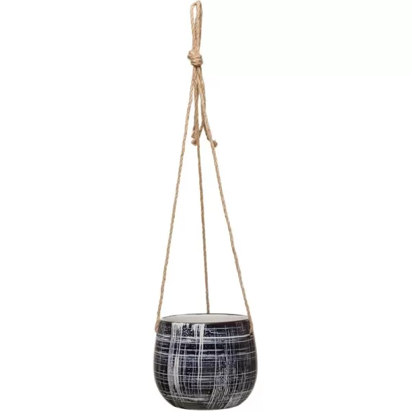 Creative CoOp Hanging Stoneware Pattern ampamp Jute Hanger Blue Holds 5quot Planter Pot