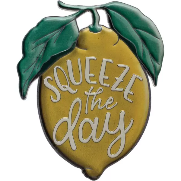 Creative CoOp Metal Lemon Hanging with Squeeze The Day Message Multicolor Wall Dcor Yellow