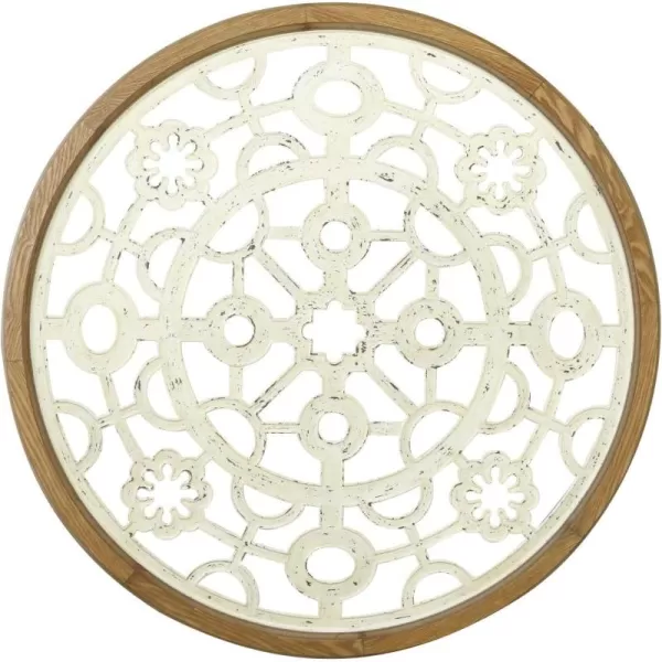 Creative CoOp Round Cut Metal Medallion with Wood Frame Wall Dcor Cream