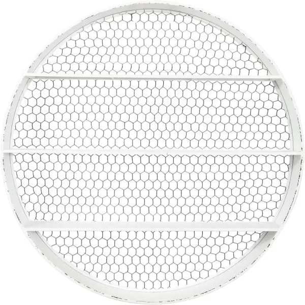Creative CoOp Round Metal Dcor with 4 Wire Back Wall Shelves SilverWhite