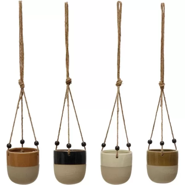 Creative CoOp Set of 4 45quot H Stoneware Bead Hanger 4 Styles Pots and Planters Multi