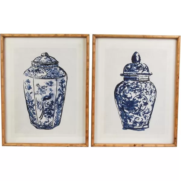 Creative CoOp Wood Framed Ginger Jar Wall Art with Glass Cover Multicolor Set of 2