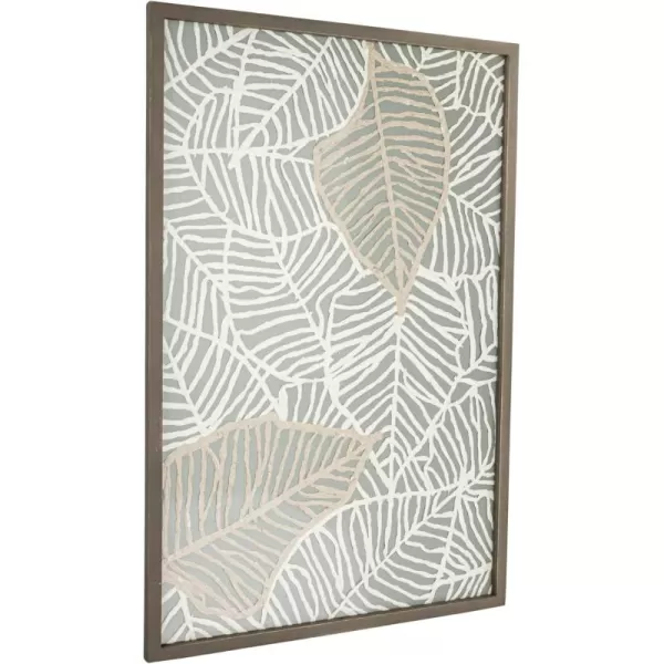 Creative CoOp Wood Framed Glass Wall Decor with Handmade Textured Paper Leaves Multicolor