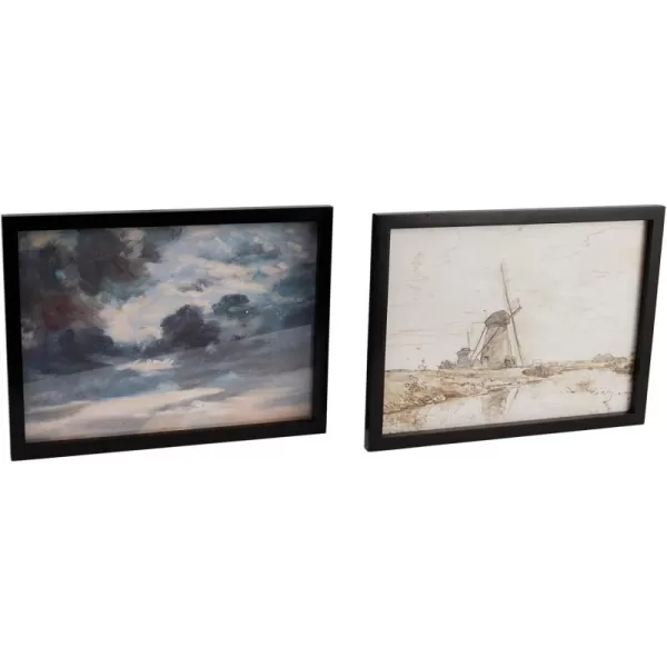 Creative CoOp Wood Framed Landscapes Botanicals and Abstract Images Multicolor Set of 12