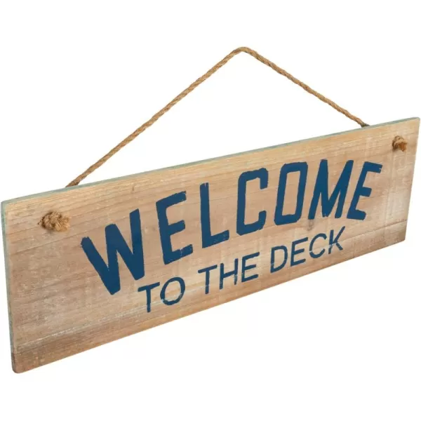 Creative CoOp Wood Welcome to The Deck Hanging with Rope Natural and Blue Wall Dcor