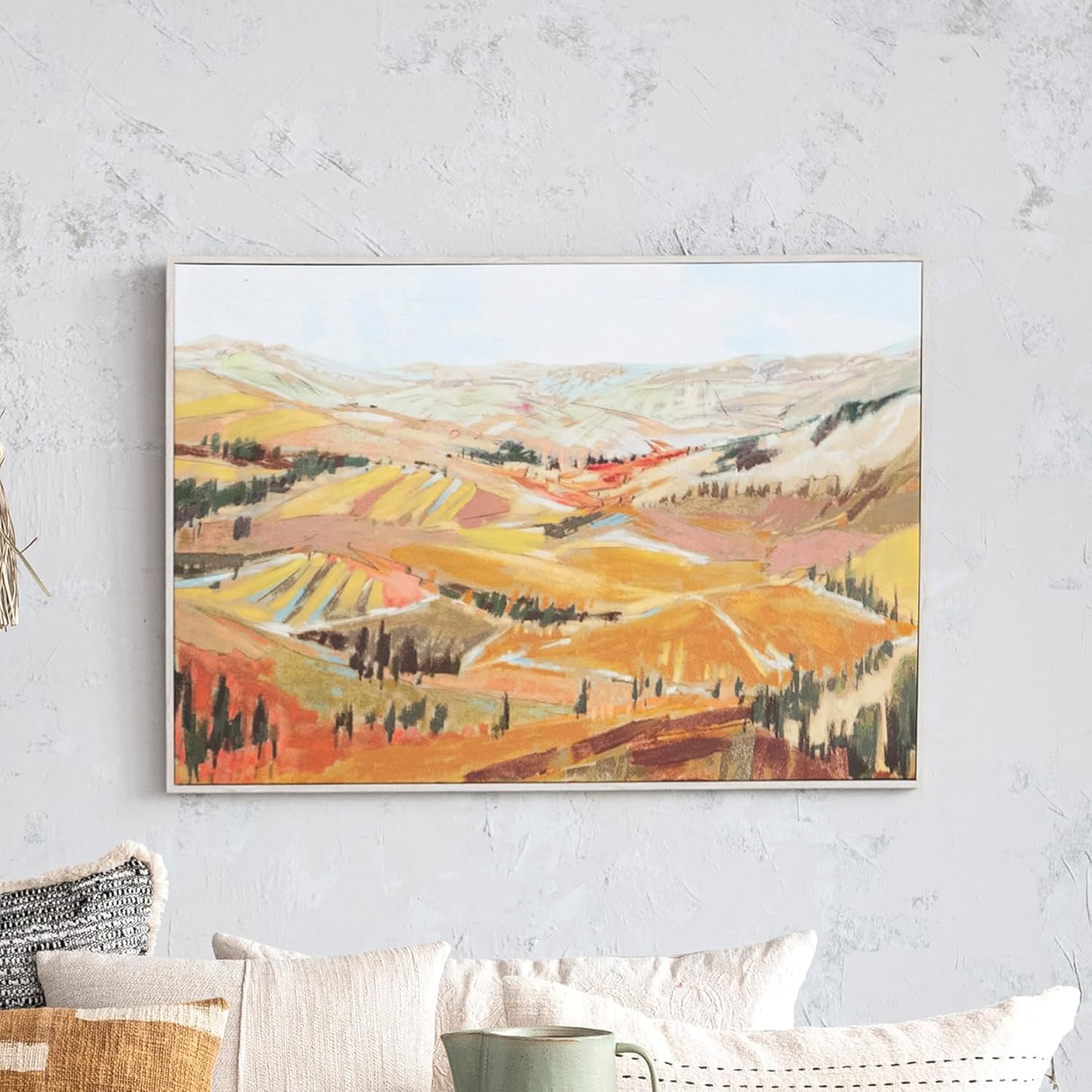 Creative CoOp 3925 Inches Canvas Framed Dcor with Landscape Multicolor Wall Decor Multi