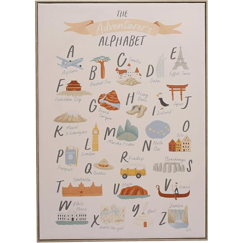 Creative CoOp 275 Inches Canvas Framed Dcor with Alphabet and Corresponding Images Multicolor Wall Decor Multi