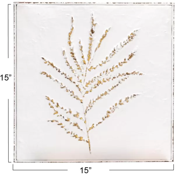 Creative CoOp 15 Inches Square Embossed Metal Dcor with Botanicals Distressed White and Gold Wall Decor