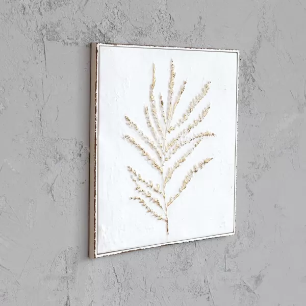 Creative CoOp 15 Inches Square Embossed Metal Dcor with Botanicals Distressed White and Gold Wall Decor