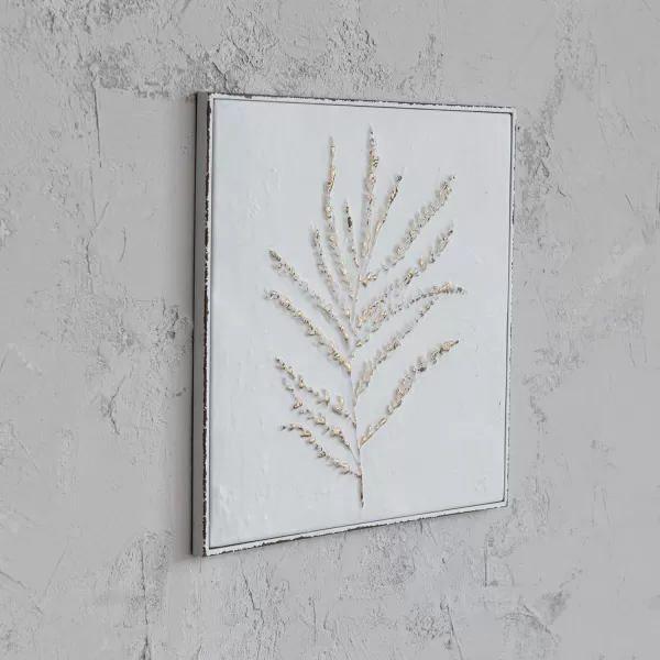 Creative CoOp 15 Inches Square Embossed Metal Dcor with Botanicals Distressed White and Gold Wall Decor