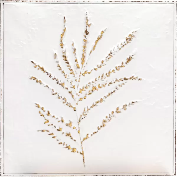Creative CoOp 15 Inches Square Embossed Metal Dcor with Botanicals Distressed White and Gold Wall Decor