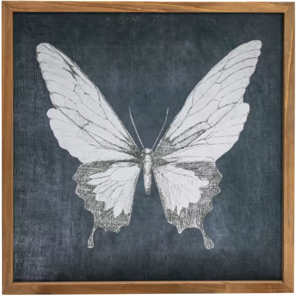 Creative CoOp 1575 Inches Square Wood Framed Dcor with Butterfly Multicolor Wall Art Gray