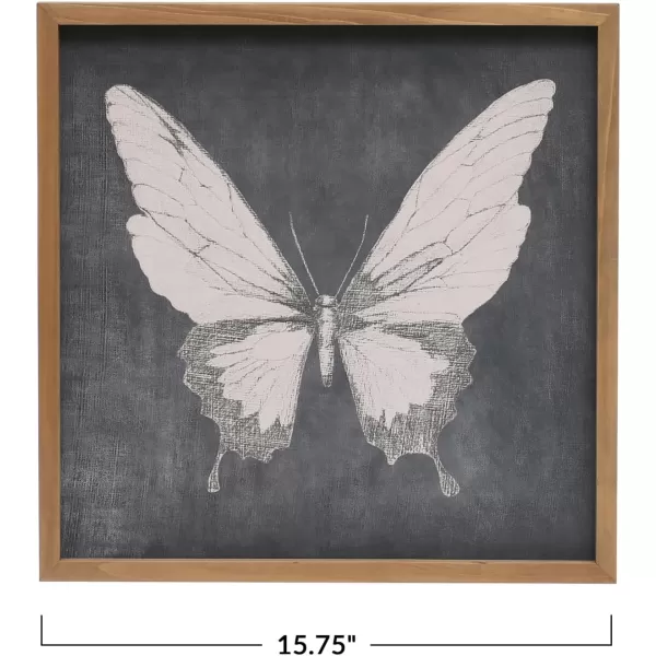 Creative CoOp 1575 Inches Square Wood Framed Dcor with Butterfly Multicolor Wall Art Gray