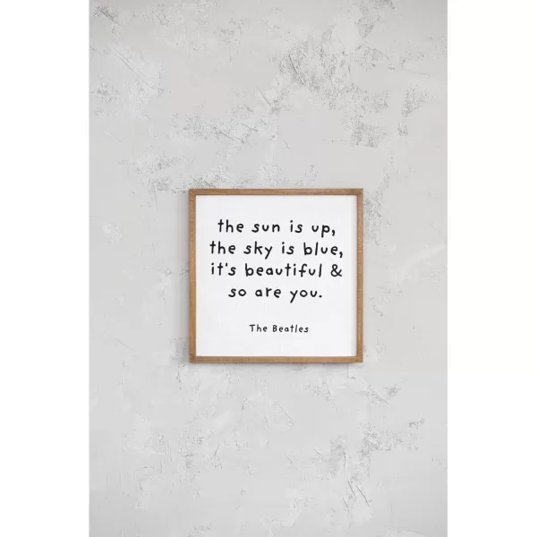 Creative CoOp 165 Inches Square Textured Wood Framed Dcor The Sun is Up Text Design Multicolor Wall Art Natural